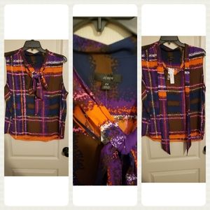 NWT.  Gorgeous sleeveless plaid  tie blouse from J. Crew. Size 2X